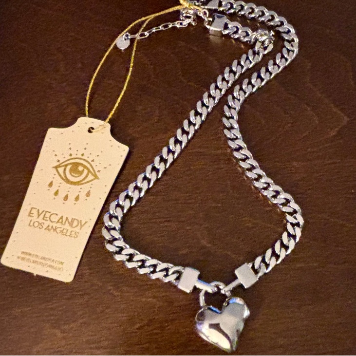 Silver Puff Heart Rhodium Plated Chain Necklace - Nwt, 16”